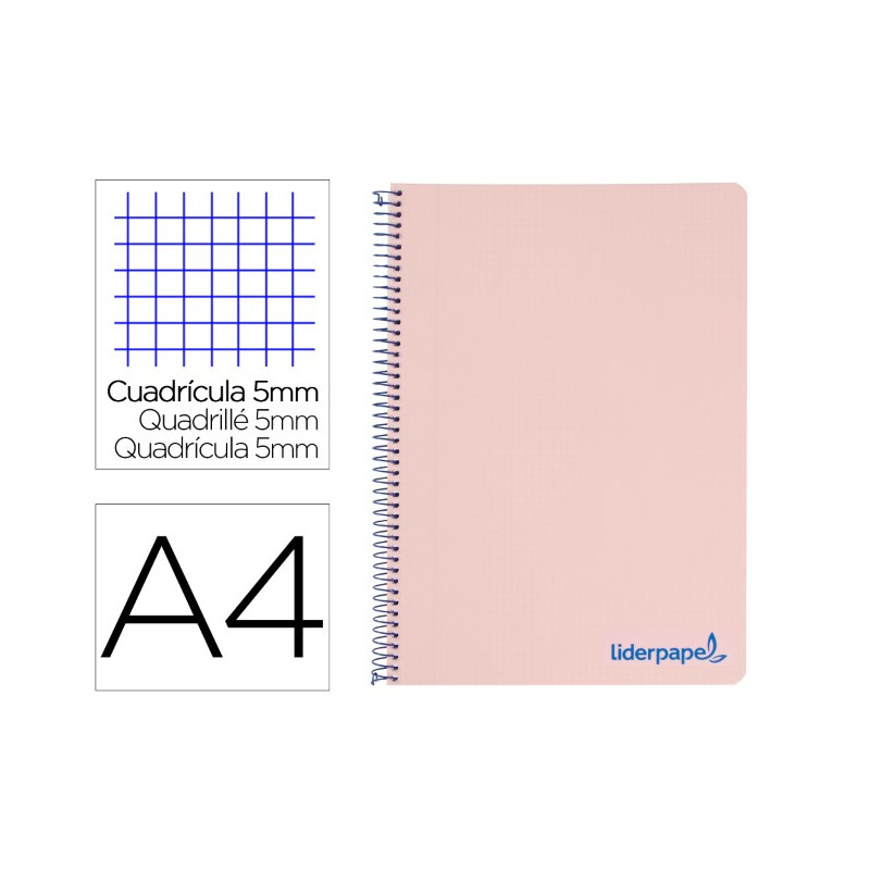 CUADERNO ESPIRAL LIDERPAPEL A4 MICRO WONDER TAPA PLASTICO 120H 90 GR CUADRO 5 MM 5 BANDAS 4 TALADROS