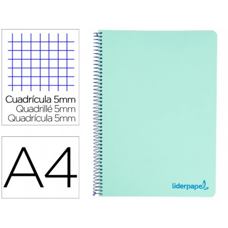 CUADERNO ESPIRAL LIDERPAPEL A4 MICRO WONDER TAPA PLASTICO 120H 90 GR CUADRO 5 MM 5 BANDA4 TALADRO CO