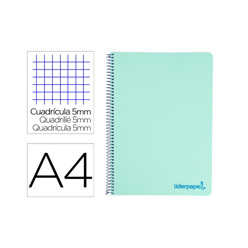 CUADERNO ESPIRAL LIDERPAPEL A4 MICRO WONDER TAPA PLASTICO 120H 90 GR CUADRO 5 MM 5 BANDA4 TALADRO CO