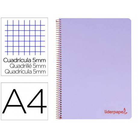 CUADERNO ESPIRAL LIDERPAPEL A4 MICRO WONDER TAPA PLASTICO 120H 90 GR CUADRO 5 MM 5 BANDA4 TALADROS C