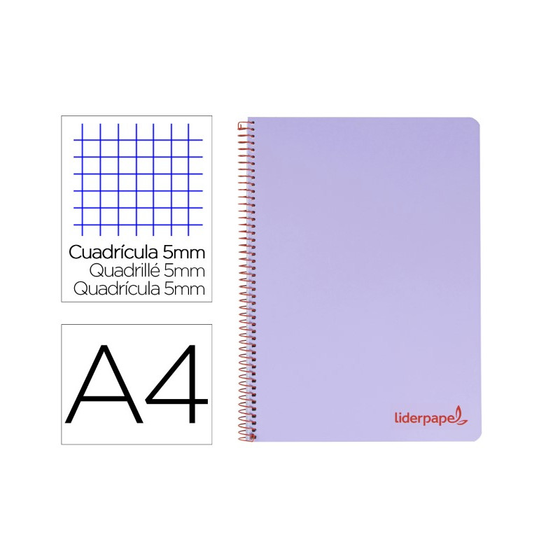 CUADERNO ESPIRAL LIDERPAPEL A4 MICRO WONDER TAPA PLASTICO 120H 90 GR CUADRO 5 MM 5 BANDA4 TALADROS C