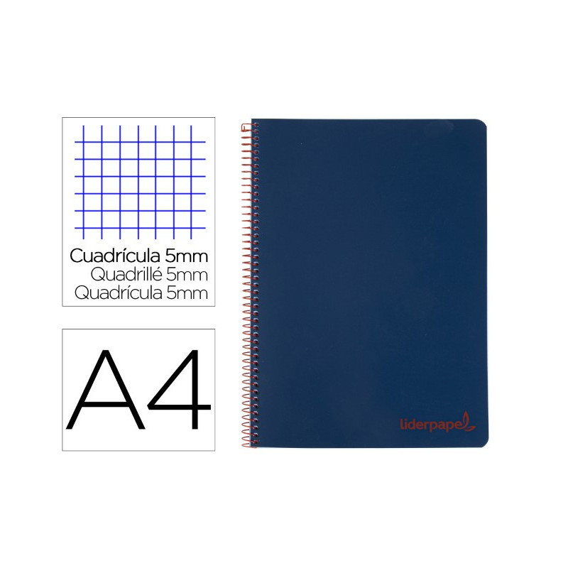 CUADERNO ESPIRAL LIDERPAPEL A4 MICRO WONDER TAPA PLASTICO 120H 90 GR CUADRO 5 MM 5 BANDA4 TALADROS C