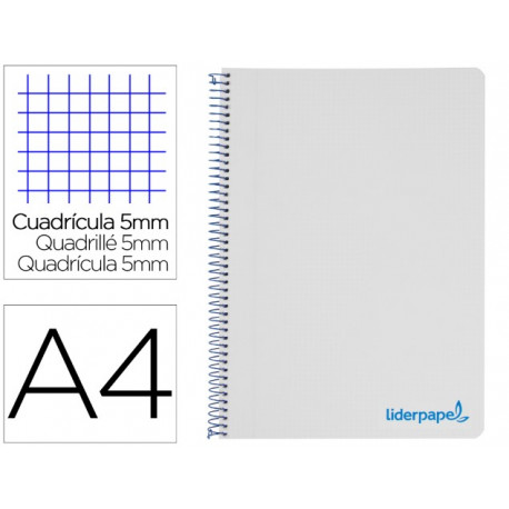 CUADERNO ESPIRAL LIDERPAPEL A4 MICRO WONDER TAPA PLASTICO 120H 90 GR CUADRO 5 MM 5 BANDAS 4 TALADROS