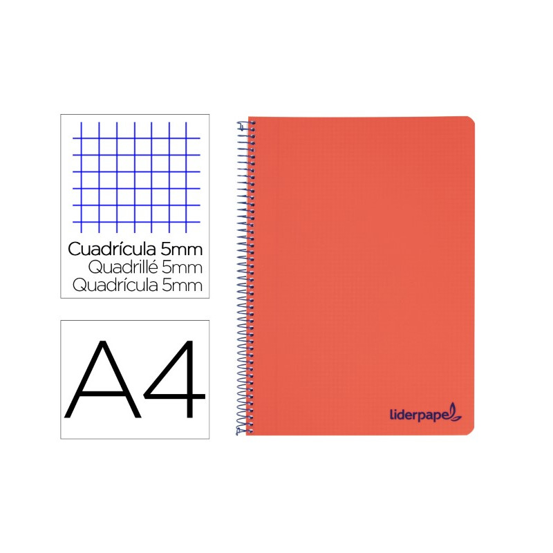 CUADERNO ESPIRAL LIDERPAPEL A4 MICRO WONDER TAPA PLASTICO 120H 90 GR CUADRO 5 MM 5 BANDAS 4 TALADROS