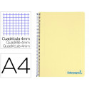 CUADERNO ESPIRAL LIDERPAPEL A4 WONDER TAPA PLASTICO 80H 90GR CUADRO 4MM CON MARGEN COLOR AMARILLO