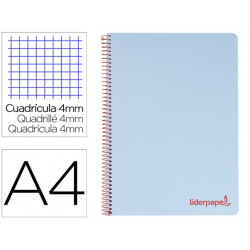 CUADERNO ESPIRAL LIDERPAPEL A4 WONDER TAPA PLASTICO 80H 90GR CUADRO 4MM CON MARGEN COLOR AZUL