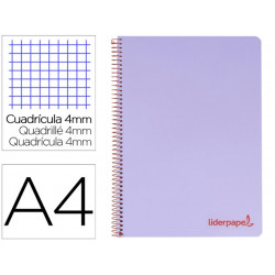 CUADERNO ESPIRAL LIDERPAPEL A4 WONDER TAPA PLASTICO 80H 90GR CUADRO 4MM CON MARGEN COLOR VIOLETA