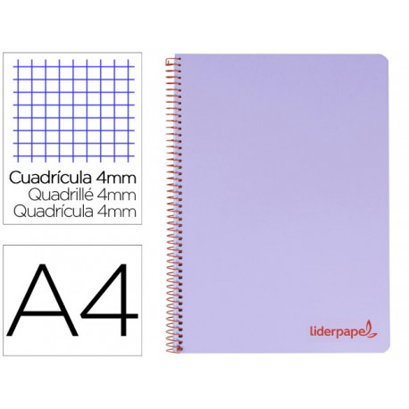 CUADERNO ESPIRAL LIDERPAPEL A4 WONDER TAPA PLASTICO 80H 90GR CUADRO 4MM CON MARGEN COLOR VIOLETA