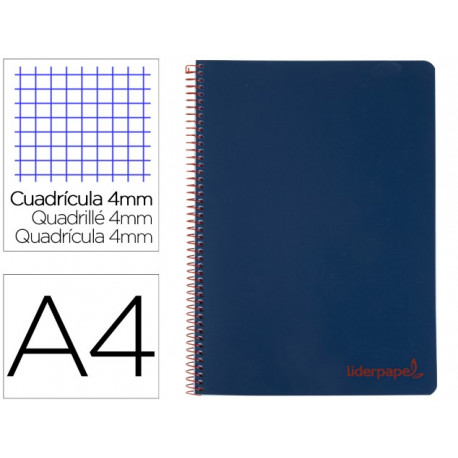 CUADERNO ESPIRAL LIDERPAPEL A4 WONDER TAPA PLASTICO 80H 90GR CUADRO 4MM CON MARGEN COLOR AZUL MARINO