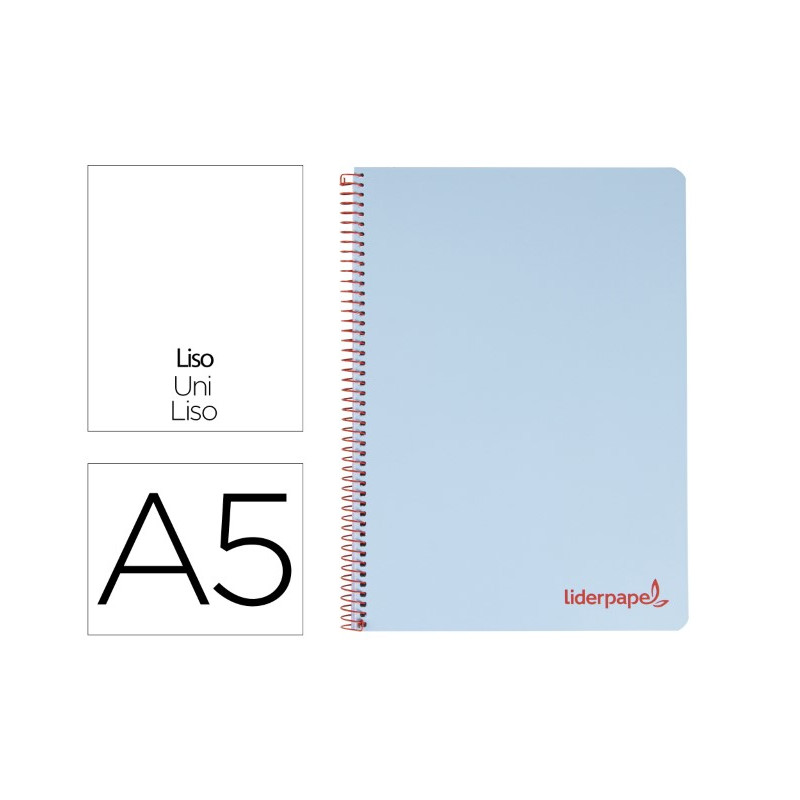 CUADERNO ESPIRAL LIDERPAPEL A5 MICRO WONDER TAPA PLASTICO 120H 90G CUADRO 5MM 5 BANDAS 6 TALADROS CO