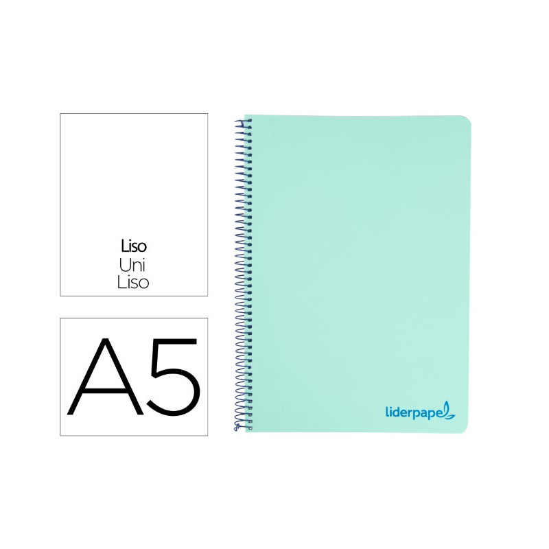 CUADERNO ESPIRAL LIDERPAPEL A5 MICRO WONDER TAPA PLASTICO 120H 90G CUADRO 5MM 5 BANDAS 6 TALADRO COL