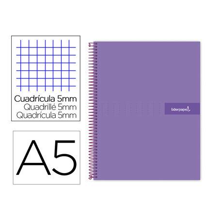 CUADERNO ESPIRAL LIDERPAPEL A5 MICRO CRAFTY TAPA FORRADA 120H 90 GR CUADRO 5MM 5 BANDAS6 TALADROS CO