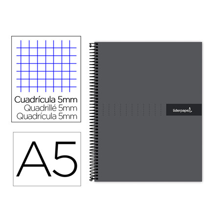 CUADERNO ESPIRAL LIDERPAPEL A5 MICRO CRAFTY TAPA FORRADA 120H 90 GR CUADRO 5MM 5 BANDAS6 TALADROS CO