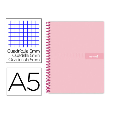 CUADERNO ESPIRAL LIDERPAPEL A5 MICRO CRAFTY TAPA FORRADA 120H 90 GR CUADRO 5MM 5 BANDAS6 TALADROS CO