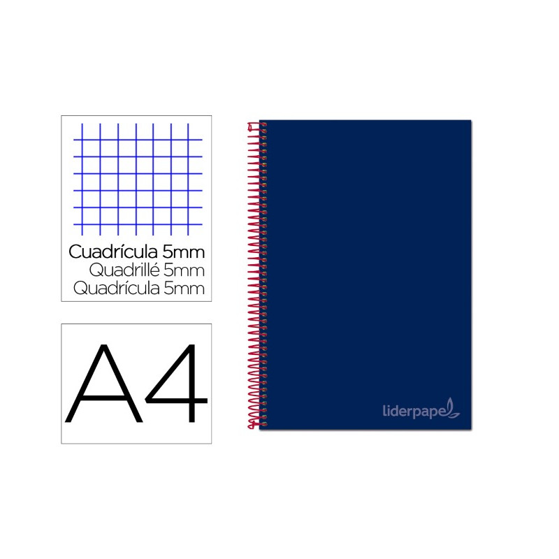 CUADERNO ESPIRAL LIDERPAPEL A4 MICRO JOLLY TAPA FORRADA 140H 75 GR CUADRO 5MM 5 BANDAS 4 TALADROS CO