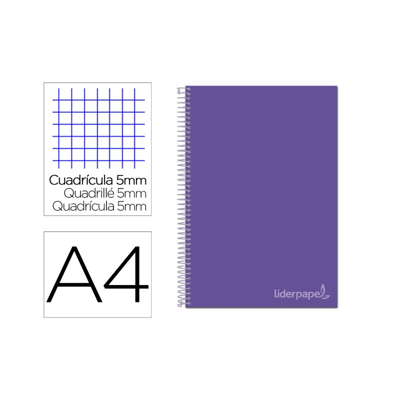 CUADERNO ESPIRAL LIDERPAPEL A4 MICRO JOLLY TAPA FORRADA 140H 75 GR CUADRO 5MM 5 BANDAS 4 TALADROS CO