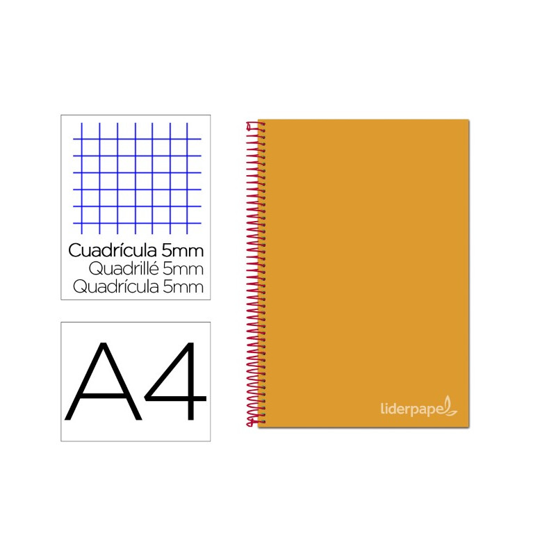 CUADERNO ESPIRAL LIDERPAPEL A4 MICRO JOLLY TAPA FORRADA 140H 75 GR CUADRO 5MM 5 BANDAS4 TALADROS COL