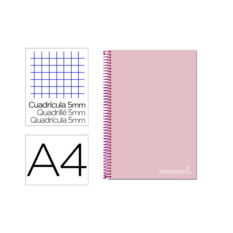 CUADERNO ESPIRAL LIDERPAPEL A4 MICRO JOLLY TAPA FORRADA 140H 75 GR CUADRO 5MM 5 BANDAS 4 TALADROS CO