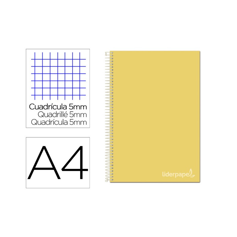 CUADERNO ESPIRAL LIDERPAPEL A4 MICRO JOLLY TAPA FORRADA 140H 75 GR CUADRO 5MM 5 BANDAS4 TALADROS COL