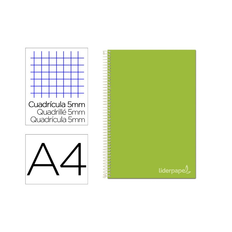 CUADERNO ESPIRAL LIDERPAPEL A4 MICRO JOLLY TAPA FORRADA 140H 75 GR CUADRO 5MM 5 BANDAS 4 TALADROS CO