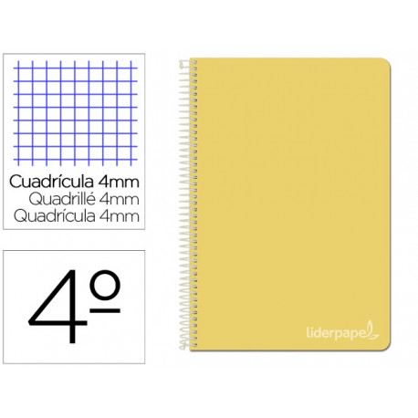 CUADERNO ESPIRAL LIDERPAPEL CUARTO WITTY TAPA DURA 80H 75GR CUADRO 4MM CON MARGEN COLOR AMARILLO