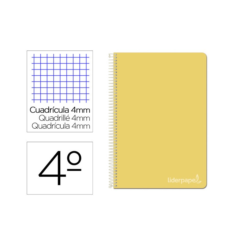 CUADERNO ESPIRAL LIDERPAPEL CUARTO WITTY TAPA DURA 80H 75GR CUADRO 4MM CON MARGEN COLOR AMARILLO