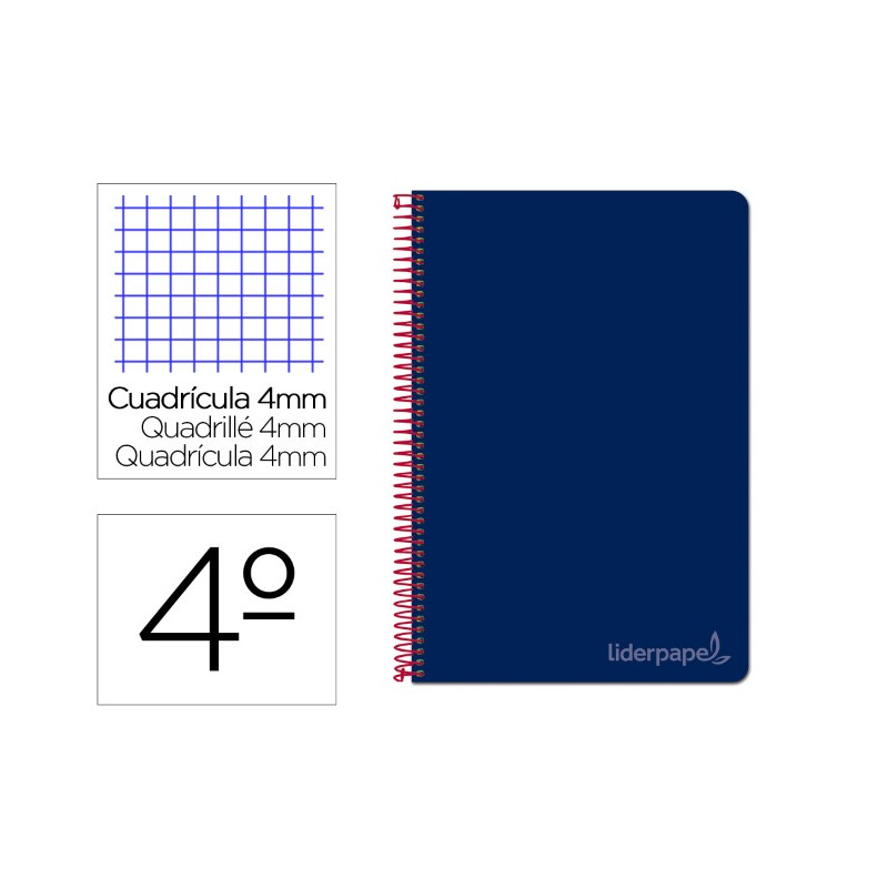 CUADERNO ESPIRAL LIDERPAPEL CUARTO WITTY TAPA DURA 80H 75GR CUADRO 4MM CON MARGEN COLOR AZUL MARINO