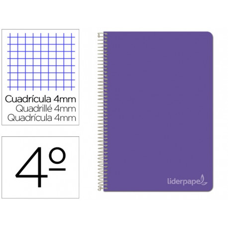 CUADERNO ESPIRAL LIDERPAPEL CUARTO WITTY TAPA DURA 80H 75GR CUADRO 4MM CON MARGEN COLOR VIOLETA