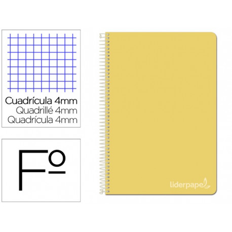 CUADERNO ESPIRAL LIDERPAPEL FOLIO WITTY TAPA DURA 80H 75GR CUADRO 4MM CON MARGEN COLOR AMARILLO