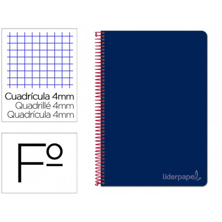 CUADERNO ESPIRAL LIDERPAPEL FOLIO WITTY TAPA DURA 80H 75GR CUADRO 4MM CON MARGEN COLOR AZUL MARINO