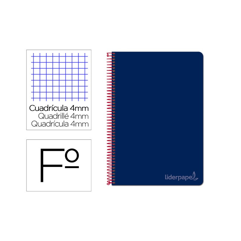 CUADERNO ESPIRAL LIDERPAPEL FOLIO WITTY TAPA DURA 80H 75GR CUADRO 4MM CON MARGEN COLOR AZUL MARINO