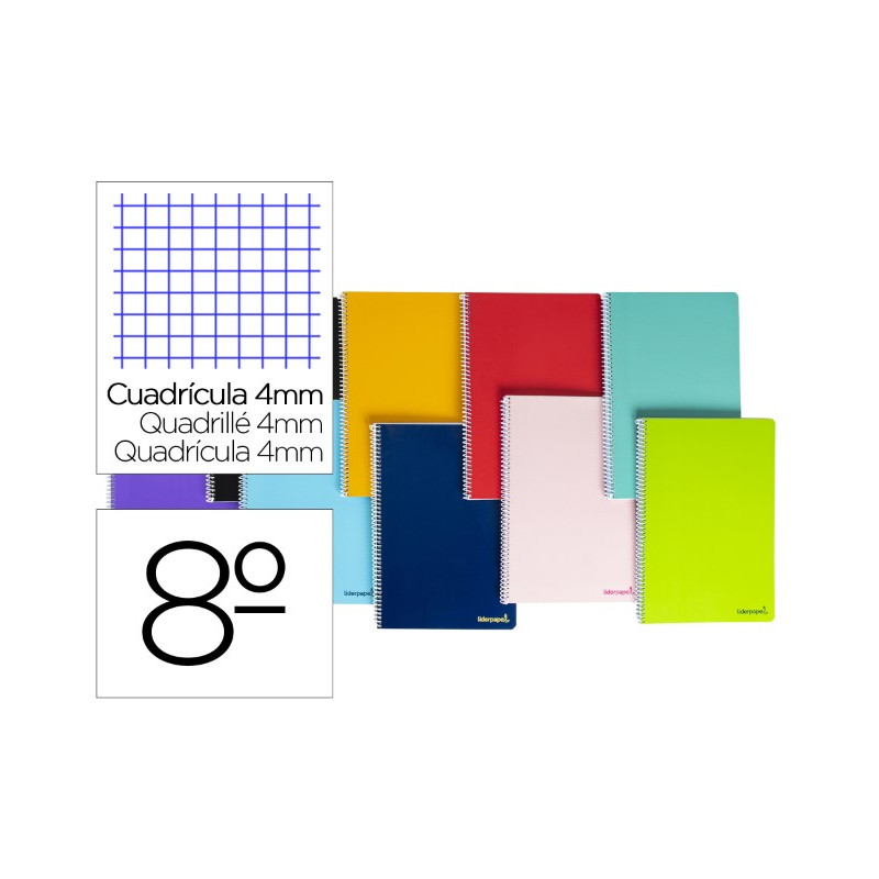 CUADERNO ESPIRAL LIDERPAPEL BOLSILLO OCTAVO SMART TAPA BLANDA 80H 60GR CUADRO 4MM COLORES SURTIDOS