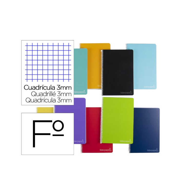 CUADERNO ESPIRAL LIDERPAPEL FOLIO WITTY TAPA DURA 80H 75GR CUADRO 3MM CON MARGEN COLORES SURTIDOS