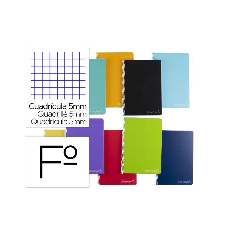 CUADERNO ESPIRAL LIDERPAPEL FOLIO WITTY TAPA DURA 80H 75GR CUADRO 5MM CON MARGEN COLORES SURTIDOS