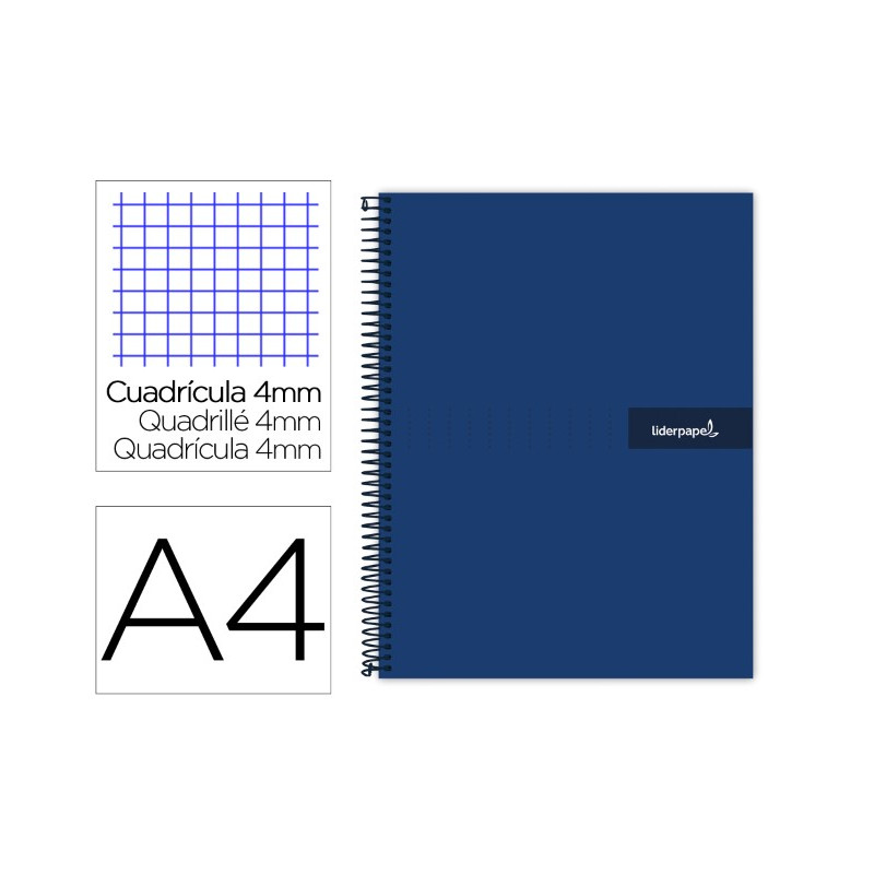 CUADERNO ESPIRAL LIDERPAPEL A4 CRAFTY TAPA FORRADA 80H 90 GR CUADRO 4MM CON MARGEN COLOR AZUL MARINO