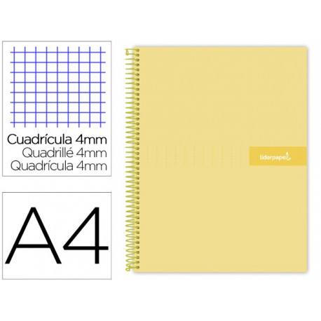 CUADERNO ESPIRAL LIDERPAPEL A4 CRAFTY TAPA FORRADA 80H 90 GR CUADRO 4MM CON MARGEN COLOR AMARILLO