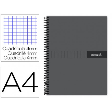 CUADERNO ESPIRAL LIDERPAPEL A4 CRAFTY TAPA FORRADA 80H 90 GR CUADRO 4MM CON MARGEN COLOR NEGRO