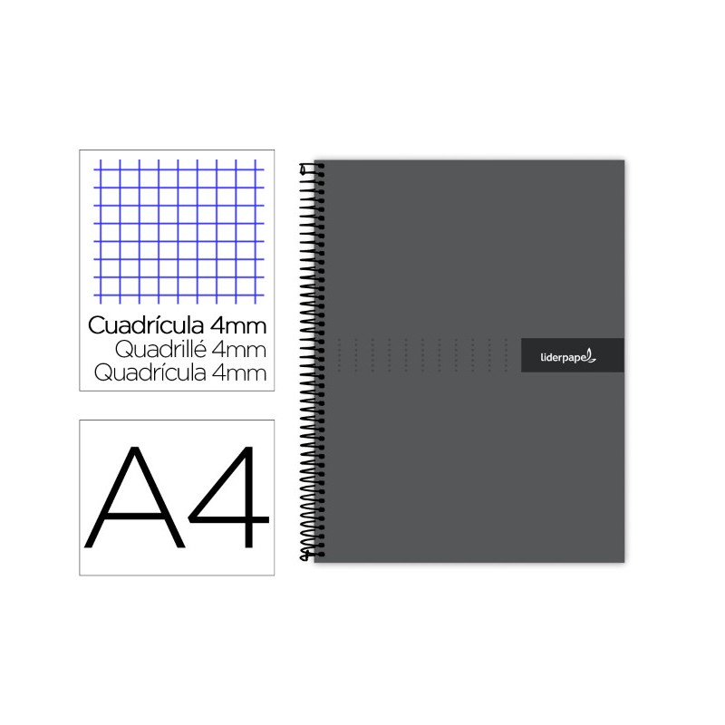 CUADERNO ESPIRAL LIDERPAPEL A4 CRAFTY TAPA FORRADA 80H 90 GR CUADRO 4MM CON MARGEN COLOR NEGRO