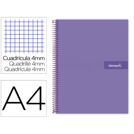 CUADERNO ESPIRAL LIDERPAPEL A4 CRAFTY TAPA FORRADA 80H 90 GR CUADRO 4MM CON MARGEN COLOR VIOLETA