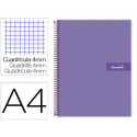 CUADERNO ESPIRAL LIDERPAPEL A4 CRAFTY TAPA FORRADA 80H 90 GR CUADRO 4MM CON MARGEN COLOR VIOLETA