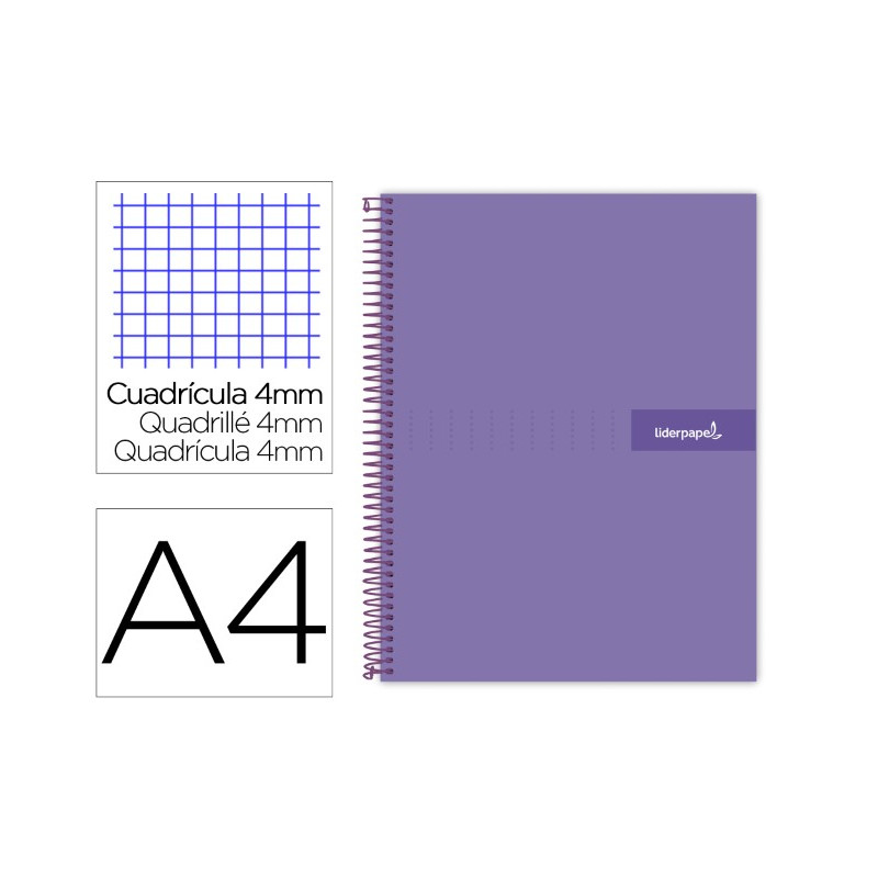 CUADERNO ESPIRAL LIDERPAPEL A4 CRAFTY TAPA FORRADA 80H 90 GR CUADRO 4MM CON MARGEN COLOR VIOLETA