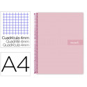 CUADERNO ESPIRAL LIDERPAPEL A4 CRAFTY TAPA FORRADA 80H 90 GR CUADRO 4MM CON MARGEN COLOR ROSA