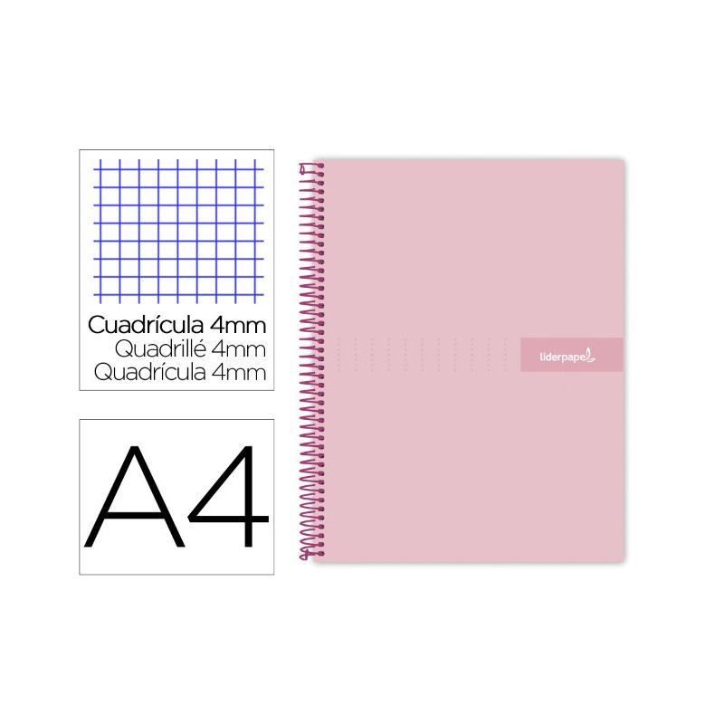 CUADERNO ESPIRAL LIDERPAPEL A4 CRAFTY TAPA FORRADA 80H 90 GR CUADRO 4MM CON MARGEN COLOR ROSA