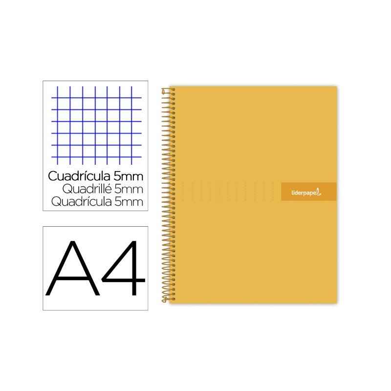 CUADERNO ESPIRAL LIDERPAPEL A4 MICRO CRAFTY TAPA FORRADA 120H 90 GR CUADRO 5 MM 5 BANDAS 4 COLORES C