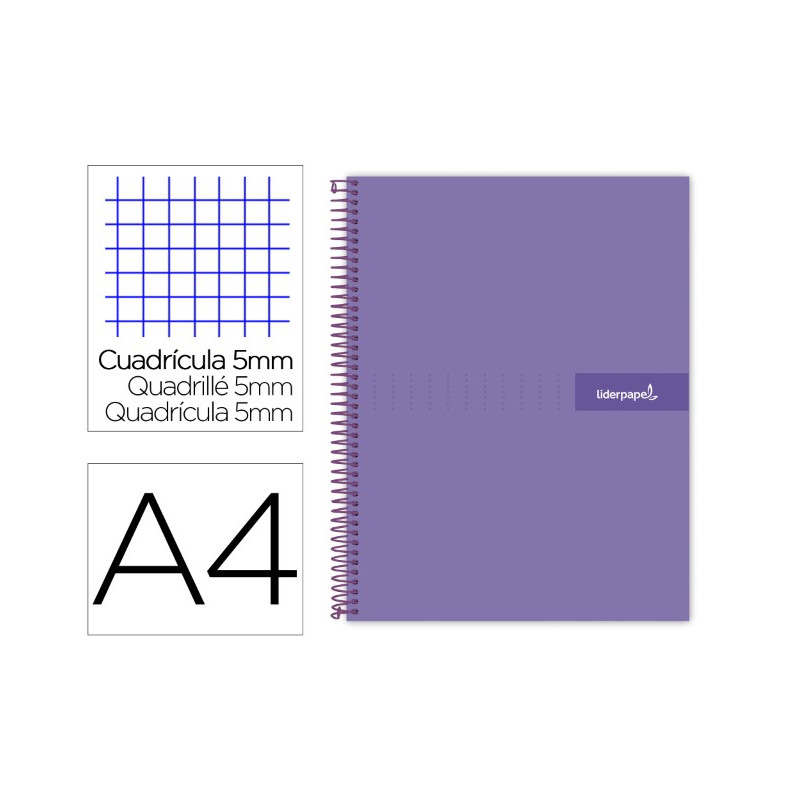 CUADERNO ESPIRAL LIDERPAPEL A4 MICRO CRAFTY TAPA FORRADA 120H 90GR CUADRO 5MM 5 BANDAS 4 TALADROS CO