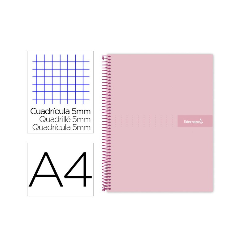 CUADERNO ESPIRAL LIDERPAPEL A4 MICRO CRAFTY TAPA FORRADA 120H 90 GR CUADRO 5 MM 5 BANDAS 4 COLORES C