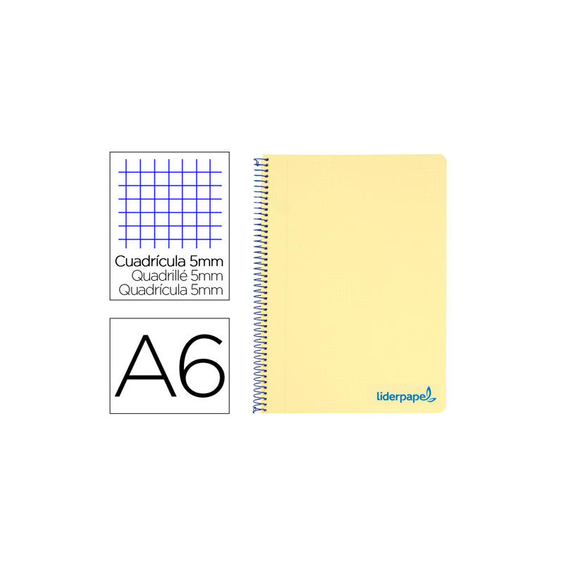 CUADERNO ESPIRAL LIDERPAPEL A6 MICRO WONDER TAPA PLASTICO 120H 90 GR CUADRO 5MM 4 BANDAS COLOR AMARI