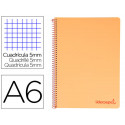 CUADERNO ESPIRAL LIDERPAPEL A6 MICRO WONDER TAPA PLASTICO 120H 90 GR CUADRO 5MM 4 BANDAS COLOR NARAN