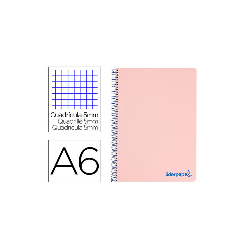 CUADERNO ESPIRAL LIDERPAPEL A6 MICRO WONDER TAPA PLASTICO 120H 90 GR CUADRO 5MM 4 BANDAS COLOR ROSA