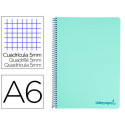 CUADERNO ESPIRAL LIDERPAPEL A6 MICRO WONDER TAPA PLASTICO 120H 90 GR CUADRO 5MM 4 BANDASCOLOR VERDE 